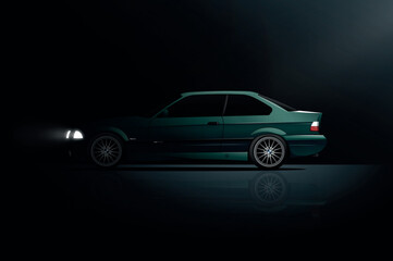BMW e36 poster car illustration vector - obrazy, fototapety, plakaty