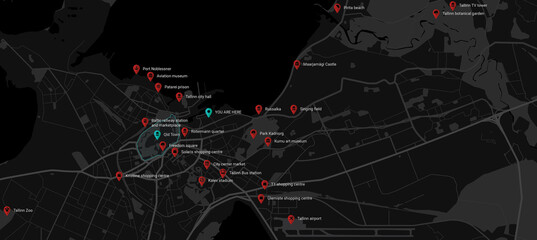 	
Tallinn downtown touristic map with sightseeing places highlighted