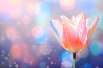  Closeup of blooming tulip flower in spring on pastel bokeh 3d rendring. generative ai.