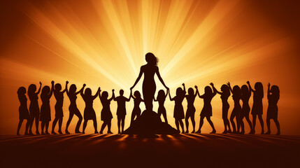 Fototapeta premium Silhouette of a group of women in the evening with sunset. International Women's Day and March 8 concept.