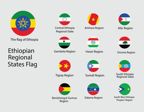 Ethiopian Regional Flags sets. circular flags as badges. vector EPS file.