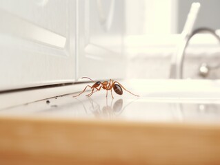 Presence of ants in the kitchen and house premises; specifically on baseboards and wall corners.