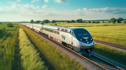 Ride the Amtrak passenger train through lush Michigan landscapes from Chicago, Illinois to Detroit, Michigan. - obrazy, fototapety, plakaty