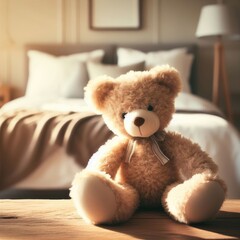 teddy bear on bed background