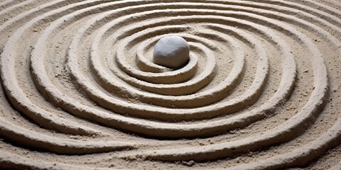 Fototapeta na wymiar Generative AI, Zen garden with sand and stones, hypnotic simple illustration, calm relax and meditation concept..