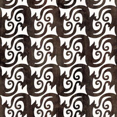 Abstract seamless pattern with watercolor drawing in doodle style.