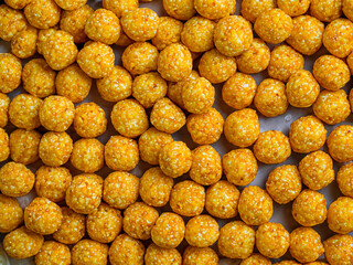 fried crispy corn flakes balls background.