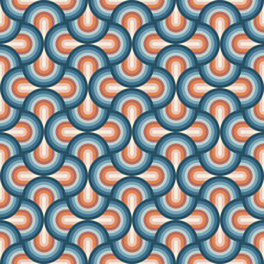 Seamless mid-century pattern with multiple overlapping curves and arc line, vector illustration.