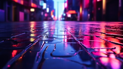 Dark night blurred background of night city, wet asphalt - obrazy, fototapety, plakaty