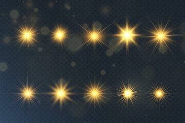 Illustration of bright beautiful light effects.Set of sparkling stars.	
