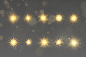 Illustration of bright beautiful light effects.Set of sparkling stars.	
