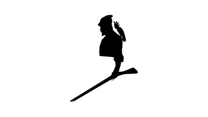 Robinson Crusoe silhouette, man with gun and parrot - obrazy, fototapety, plakaty