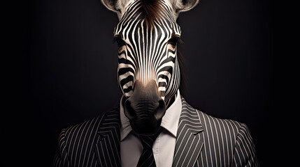 zebra on black background,  Portrait of Zebra in a business suit - obrazy, fototapety, plakaty