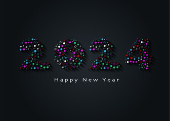 Fototapeta na wymiar 2024 New Year colorful logo design. Holiday greeting card. Creative number in mosaic tiles. Vector illustration for invitation, calendar, party, festive label, template isolated on black background 