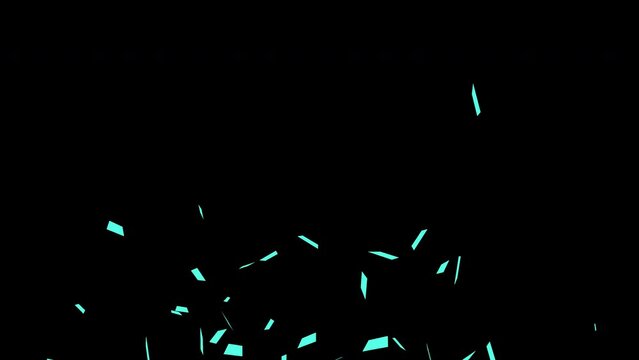 3D animation of exploding confetti Cyan Explosion on Black Green and Alpha Matte