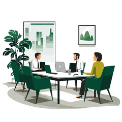Green Business Strategy Session - Sustainable Meeting Vector Art