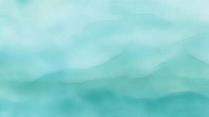 Fototapeta premium blue sky with clouds, Light blue green abstract pattern. Gradient. Painted watercolor paper texture. Teal color art background with space for design. 