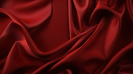 Obraz premium red satinbackground, black red silk satin. Beautiful soft folds. Shiny fabric.Dark luxury background with space for design. Christmas, Birthday, Valentine day, Valentine. Festive concept. Banner. Flat