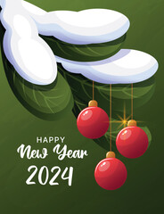 Card design with Christmas ball for New Year 2024