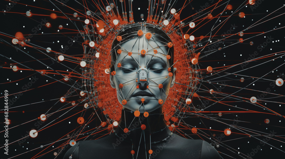 Poster An expertly executed illustration portraying the harmony of artificial intelligence, with interconnected nodes representing machine learning algorithms.