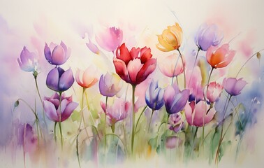 Serene Tulip Blooms in Soft Watercolor for Elegant Decor