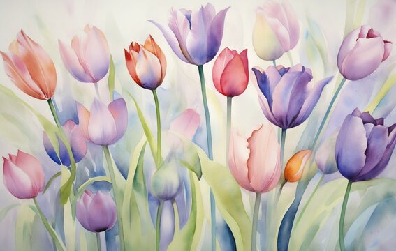 Delicate Floral Painting: Refreshing Watercolor Tulips for Mother's Day
