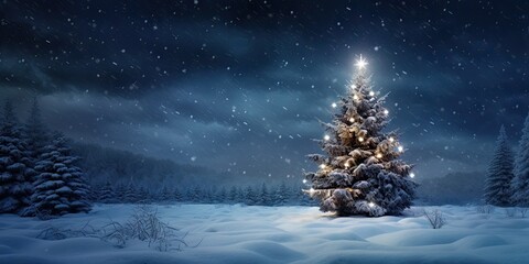 Winter wonderland. Tranquil snowy landscape with frost. Covered trees and hint of christmas magic. Frosty forest dreams. Cold winter night with snow clad trees creating peaceful scene