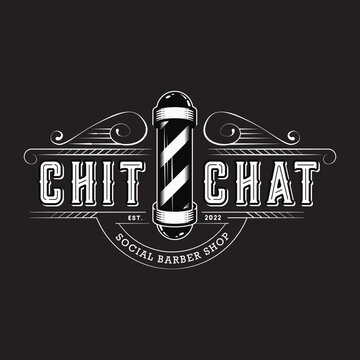 Barber logo design, vintage drawing style, hair cut salon  studio branding illustration. modern black and white style, shaving man tools.