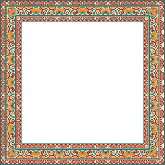 Vector colorful square classic renaissance ornament. Endless european border, revival style frame..