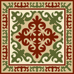 Vector colored square Kazakh national ornament. Ethnic pattern of the peoples of the Great Steppe, .Mongols, Kyrgyz, Kalmyks, Buryats.