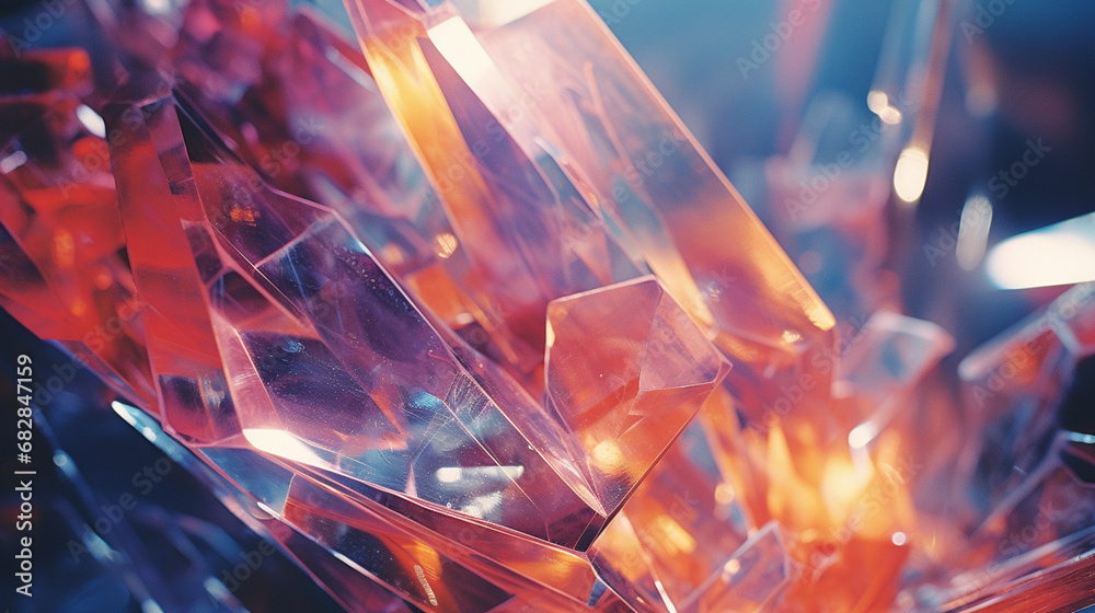 Poster abstract crystalline structures refracting light, creating a prismatic explosion of color and form.