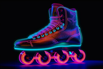 Neon roller skates. Disco on roller skates. - obrazy, fototapety, plakaty