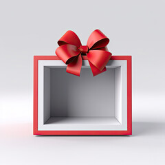 gift box with red ribbon,Exhibition booth or blank gift box product display showcase mock up stand with red ribbon bow isolated on white grey background with shadow minimal conceptual 3D rendering