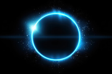 blue circle light frame  on black background