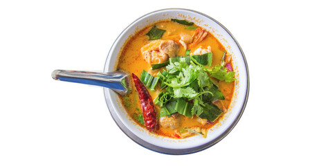 Tom Yum Kung, Thai food, food Served in a cup on a white background