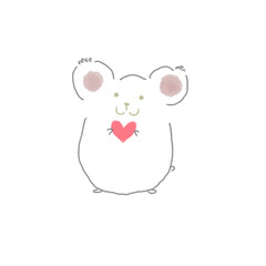 ハートを持ったネズミのイラスト