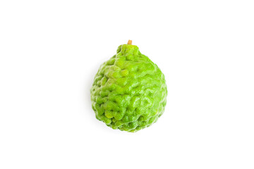 Fresh bergamot fruit or kaffir lime fruit isolated on white background, Organic herbal fruit
