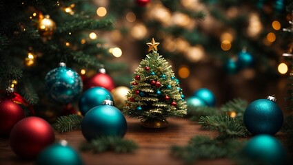 Fototapeta premium christmas tree and decorations christmas, tree, decoration, holiday, ball, celebration, xmas, fir, ornament, winter, branch, new, year, christmas tree, season, gift, 