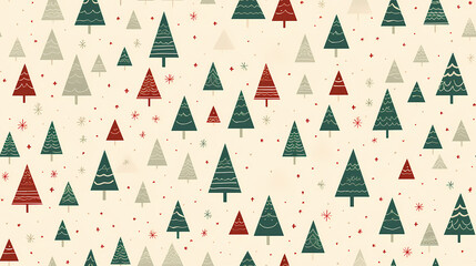 Festive Christmas seamless pattern with trees and snowflakes