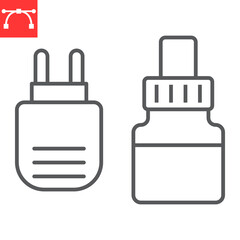 Anti mosquito fumigator line icon, plug and safety, electric mosquito repellent vector icon, vector graphics, editable stroke outline sign, eps 10.