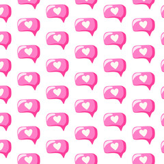 Speech bubble pattern with heart seamless pattern. Cartoon style. Vector illustration.