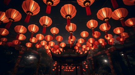 Chinese red lantern in the night of Chinese New Year, ai generative