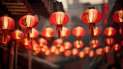 Chinese red lantern in the night of Chinese New Year, ai generative