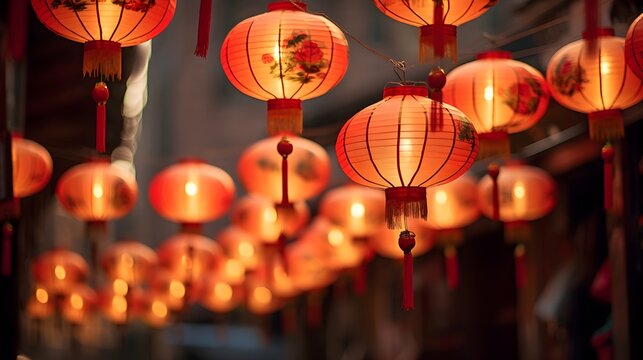 Chinese red lantern in the night of Chinese New Year, ai generative