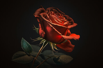 Explore the delicate charm of a stunning red rose through a captivating artistic illustration. Ai generated