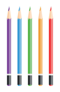Stationery elements of flat cartoon set. This mesmerizing image enhances the charm of school array of pencils for art lessons, making the creative process delightful. Vector illustration.
