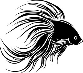 Betta Fish | Black and White Vector illustration