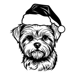 Cute Yorkshire Terrier Dog wearing Santa hat head, Christmas illustration, Generative AI.
