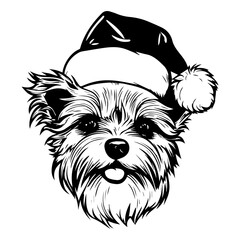 Cute Yorkshire Terrier Dog wearing Santa hat head, Christmas illustration, Generative AI. - obrazy, fototapety, plakaty