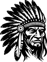 Indian Chief | Black and White Vector illustration